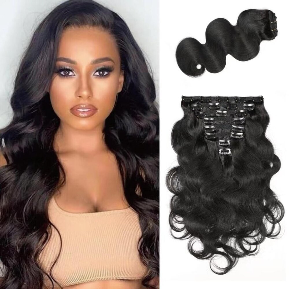 Body Wave Clip Ins Human Hair 12 Inch 8Pcs Virgin Brazilian Black Extensions